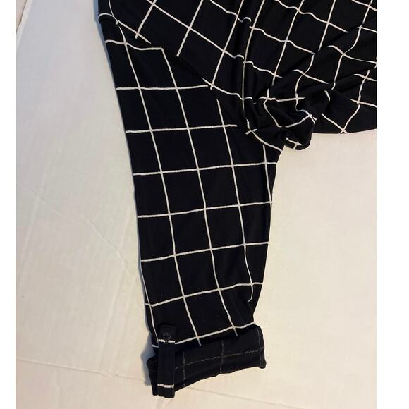 Black White Checked Tunic Top Womens Size XL Button Down Stretch Work Travel - Picture 5 of 15